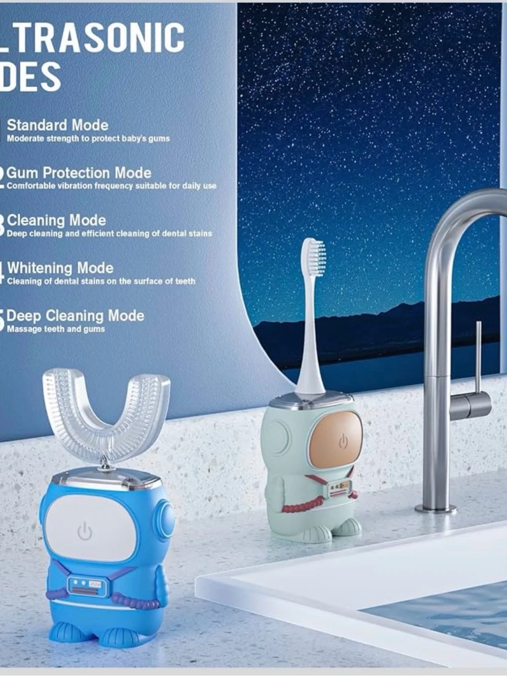 RexCodar Kids Astronaut U‑Type Electric Toothbrush - Blue